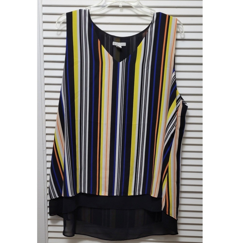 High-Low Blouse Multi-Color casual or dressy Plus Women XL Bright Striped